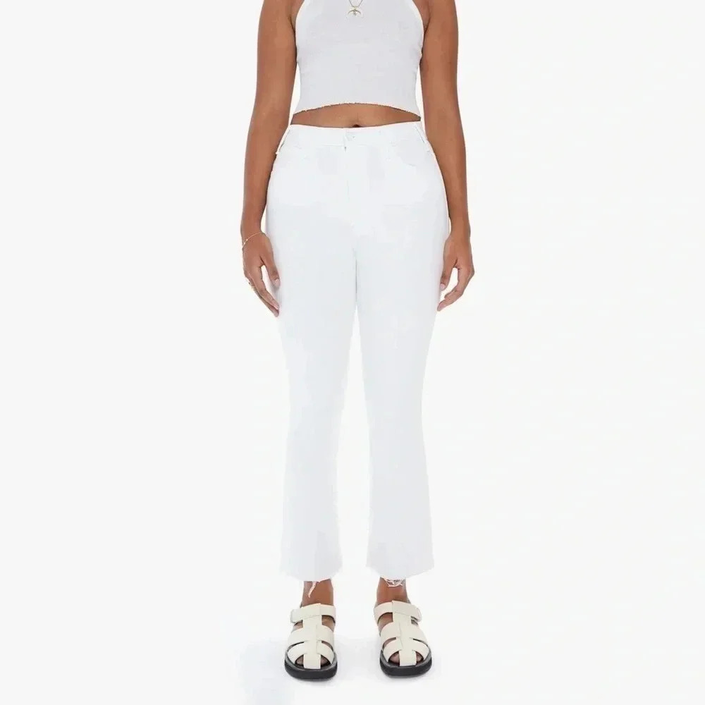 MOTHER The Hustle Ankle Fray Jeans High Rise in White